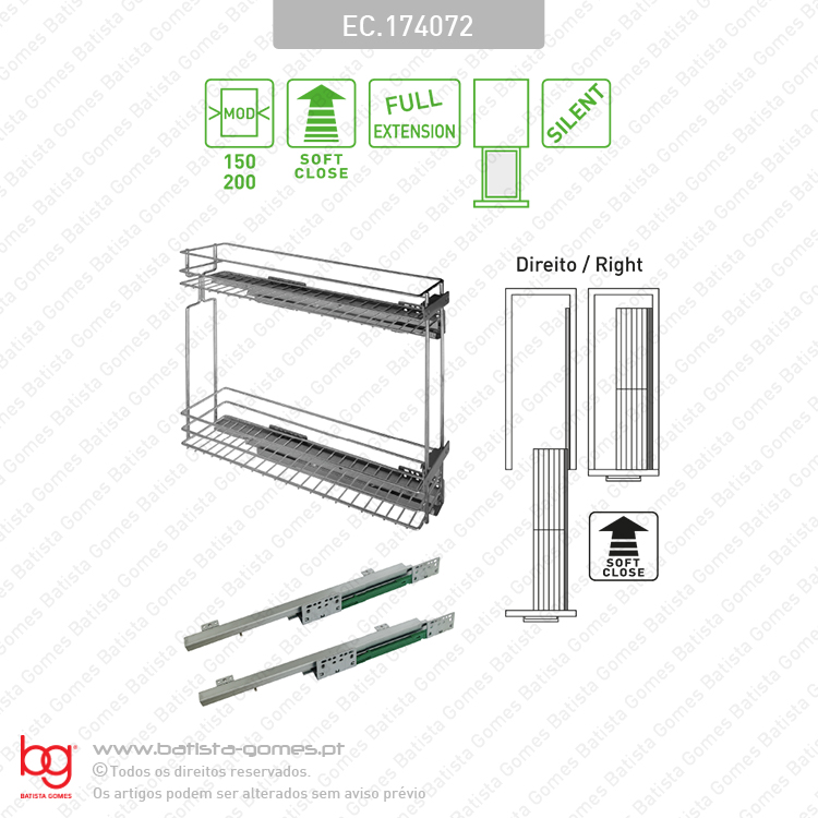 Despenseiro multiusos para aplica��o porta frontal - Extra��o total com soft-close - Mod. 150/200 - Cromado